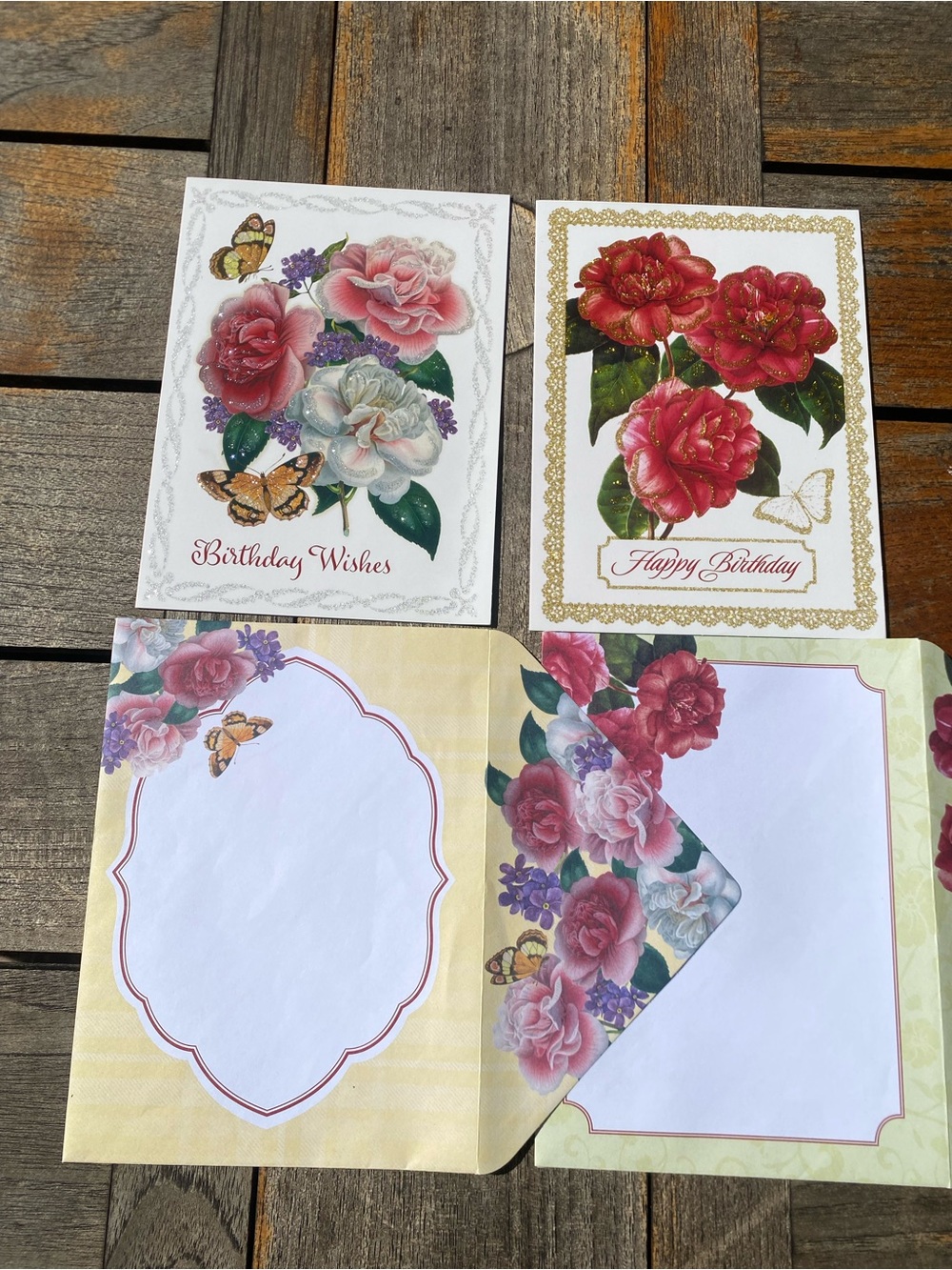 Vintage Floral Birthday Cards with Butterflies - Set of 4